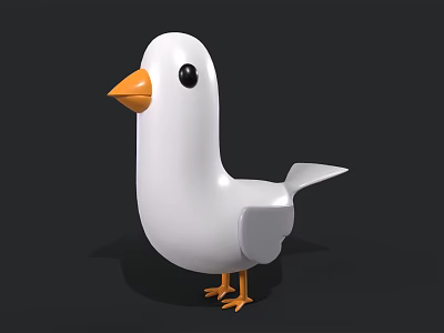 Cartoon Flying Bird with White Body Orange Beak and Orange Feet on Black Background 3d model