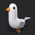Cartoon Flying Bird with White Body Orange Beak and Orange Feet on Black Background