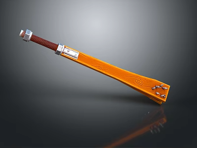 Yellow Long Household Daily Use Item With Brown Grip And Metal Components 3d model