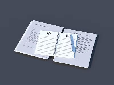 Open Papers and Spiral Notebook With Lined Pages on Gray Surface 3d model