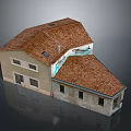 Traditional House Exterior With Brown Tile Roof Stone Wall And Side Mural Design