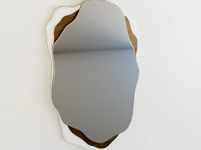 Unique Modern Irregular Shaped Mirror With White Frame Hanging On Wall 3d model