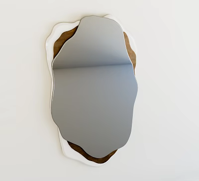 Unique Modern Irregular Shaped Mirror With White Frame Hanging On Wall 3d model