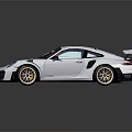 White Sports Car With Black Stripes Rear Spoiler And Golden Alloy Wheels