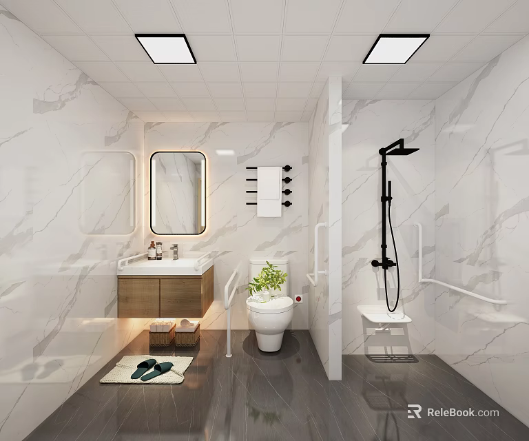 Modern Other Bathroom Interior Design With Marble Walls Toilet Sink And Grab Bars 3d model 