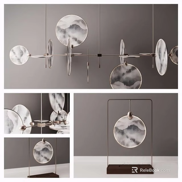 Modern Artistic Circular Hanging Lamp Combination With Metal Frames And Ceramic Elements 3d model 