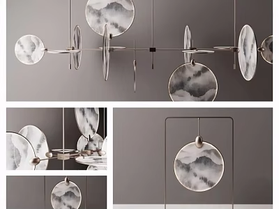 Modern Artistic Circular Hanging Lamp Combination With Metal Frames And Ceramic Elements 3d model