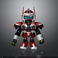 Chibi Robot Toy Figure with Red White Mechanical Armor and Blue Eyes 3d model
