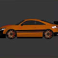 Orange Sports Car With Black Stripes Rear View Sporty Spoiler And Alloy Wheels