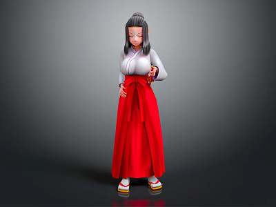 3D Female Character With Black Long Hair White Top Red Skirt And Colorful Sole Shoes 3d model