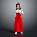 3D Female Character With Black Long Hair White Top Red Skirt And Colorful Sole Shoes