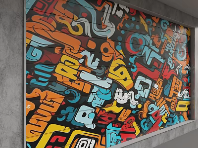 Colorful Abstract Graffiti Wall With Vibrant Patterns And Modern Art Design 3d model
