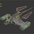Gray And Red Sci-Fi Spaceship With Futuristic Sleek Structure And Wing Sections 3d model