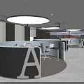 Modern Front Desk Reception Area Design With Grid Pattern Wall And MOSC Logo 3d model