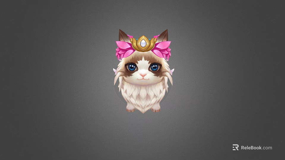 Cute Fluffy Cat With Pink Bow And Golden Crown On Head 3d model 