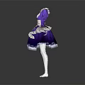 Purple Maid Costume With White Apron Long Socks And White Shoes