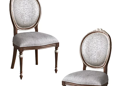 Elegant Classic Dining Chairs With Round Carved Back And Soft Fabric Upholstery 3d model