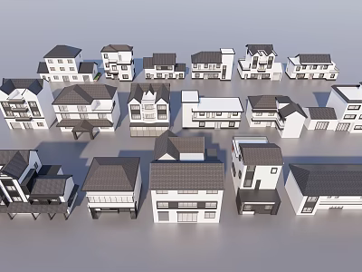 Various House Models With Different Architectural Styles And Roof Designs 3d model