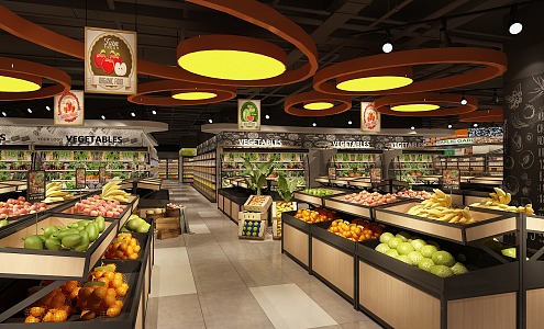 Supermarket Vegetable area Dry goods area 3d model