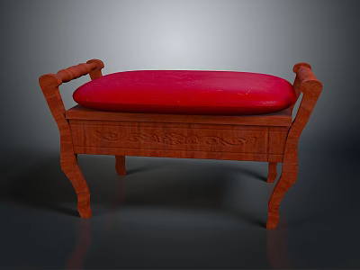 Classic Wooden Bench With Red Padded Cushion Curved Armrests And Intricate Carvings Design 3d model
