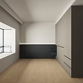 Modern Dark Gray Wardrobe Interior Design With Large Window And Wooden Floor