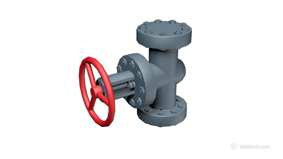 Heavy Duty Industrial Valve With Red Handwheel And Gray Flange Body 3d model 