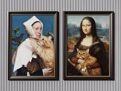 Framed Classic Art Portraits of Women Holding Cats Including Mona Lisa 3d model