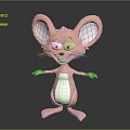 3D Animated Cartoon Mouse Character With Large Ears Pink Body And Smiling Expression