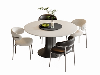 Modern Dining Table and Chair Combination Round Dining Table Dining Chair Single Chair 3d model