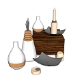 Modern Decorative Ornament Set Including Wooden Box Conical Vases Candle Rolled And Mesh Decor