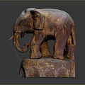Artistic Rustic Wooden Elephant Statue With Carved Texture And Decorative Base