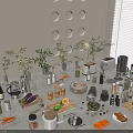 Modern Kitchen Countertop Ornamental Decor Combination With Green Plants Glass Vases And Jars