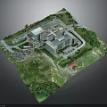 Modern Large Building Complex Architectural Design With Greenery Parking Areas And Roads