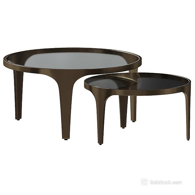 Modern Nested Round Coffee Tables With Glass Top And Metal Legs 3d model 