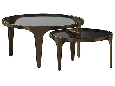 Modern Nested Round Coffee Tables With Glass Top And Metal Legs 3d model