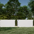 Modern White Garden Feature Wall With Vertical Greenery And Lush Trees In Lawn