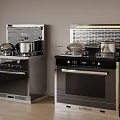 Stainless Steel Modern Kitchen Appliances with Black Silver Stove Oven and Control Panel