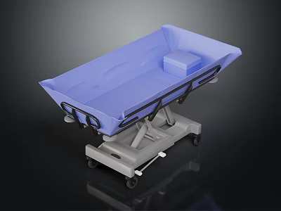 Blue Medical Transport Stretcher With Adjustable Base Wheels And Side Rails 3d model
