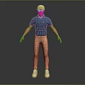 3D Male Character Model With Blue Polo Shirt Beige Pants White Shoes And Cap
