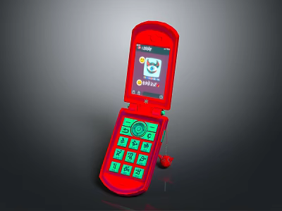 Red Flip Phone With Green Keypad And 100% Battery Indicator Cartoon Icon Screen 3d model