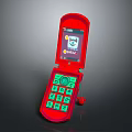 Red Flip Phone With Green Keypad And 100% Battery Indicator Cartoon Icon Screen