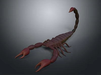 3D Rendered Brown Scorpion with Red Pincers and Curved Tail on Dark Background 3d model