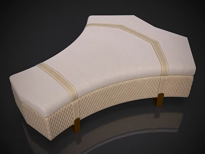 Light Beige Upholstered Sofa Bench With Stitched Details And Wooden Legs Design 3d model