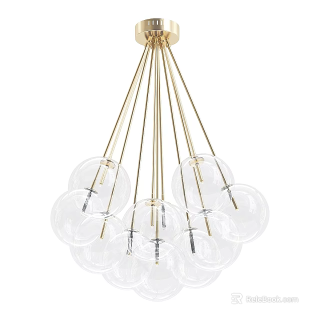 Modern Sleek Chandelier with Golden Metal Arms and Transparent Glass Balls for Contemporary Home 3d model 
