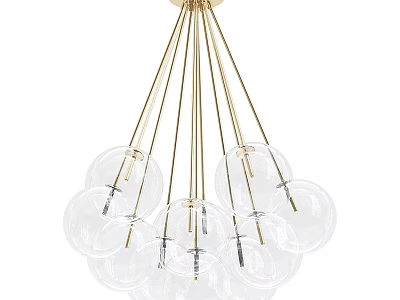 Modern Sleek Chandelier with Golden Metal Arms and Transparent Glass Balls for Contemporary Home 3d model