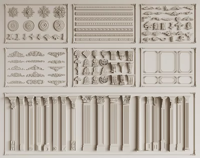 Ornamental Architectural Carvings Featuring Decorative Patterns Column Details And Moldings 3d model