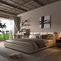 Cozy Boutique Homestay Guest Room Interior With Wooden Ceiling Large Bed And Greenery View