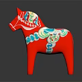 Red Wooden Horse Doll With Colorful Decorative Patterns And Traditional Design