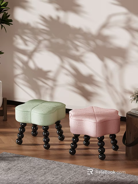 Light Green And Pink Accent Chairs With Black Spherical Legs On Wooden Floor 3d model 