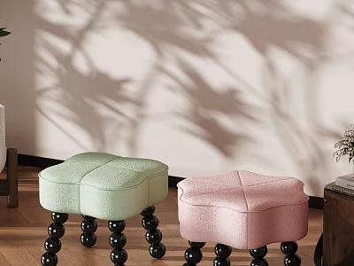 Light Green And Pink Accent Chairs With Black Spherical Legs On Wooden Floor 3d model